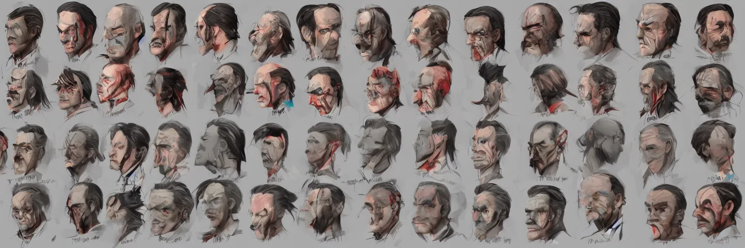 Prompt: colorful character faces, realistic mike patton and hitler faces, character sheet, fine details, concept design, contrast, kim jung gi, greg rutkowski and da vinci, trending on artstation, 8 k, emotional, face turnaround, front view, back view, side view, ultra wide angle