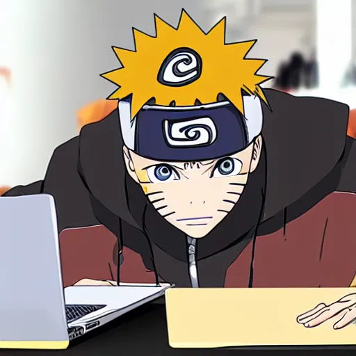 Prompt: naruto starting a venture backed startup on a laptop