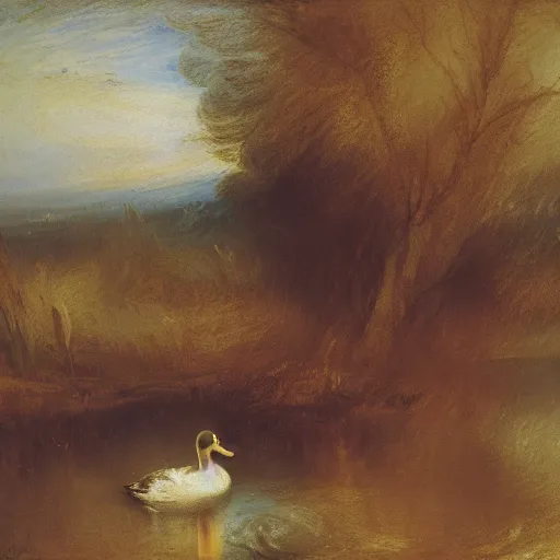 Prompt: a duck on the prowl oil painting J.M.W. Turner