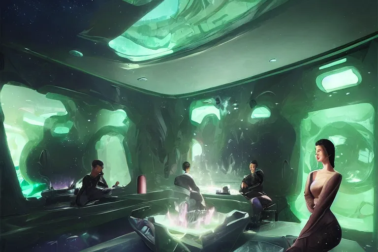 Image similar to portrait of the in the galactic throne room, smooth emeralds are like spirits, by artgerm and Craig Mullins, James Jean, Andrey Ryabovichev, Mark Simonetti and Peter Morbacher 16k