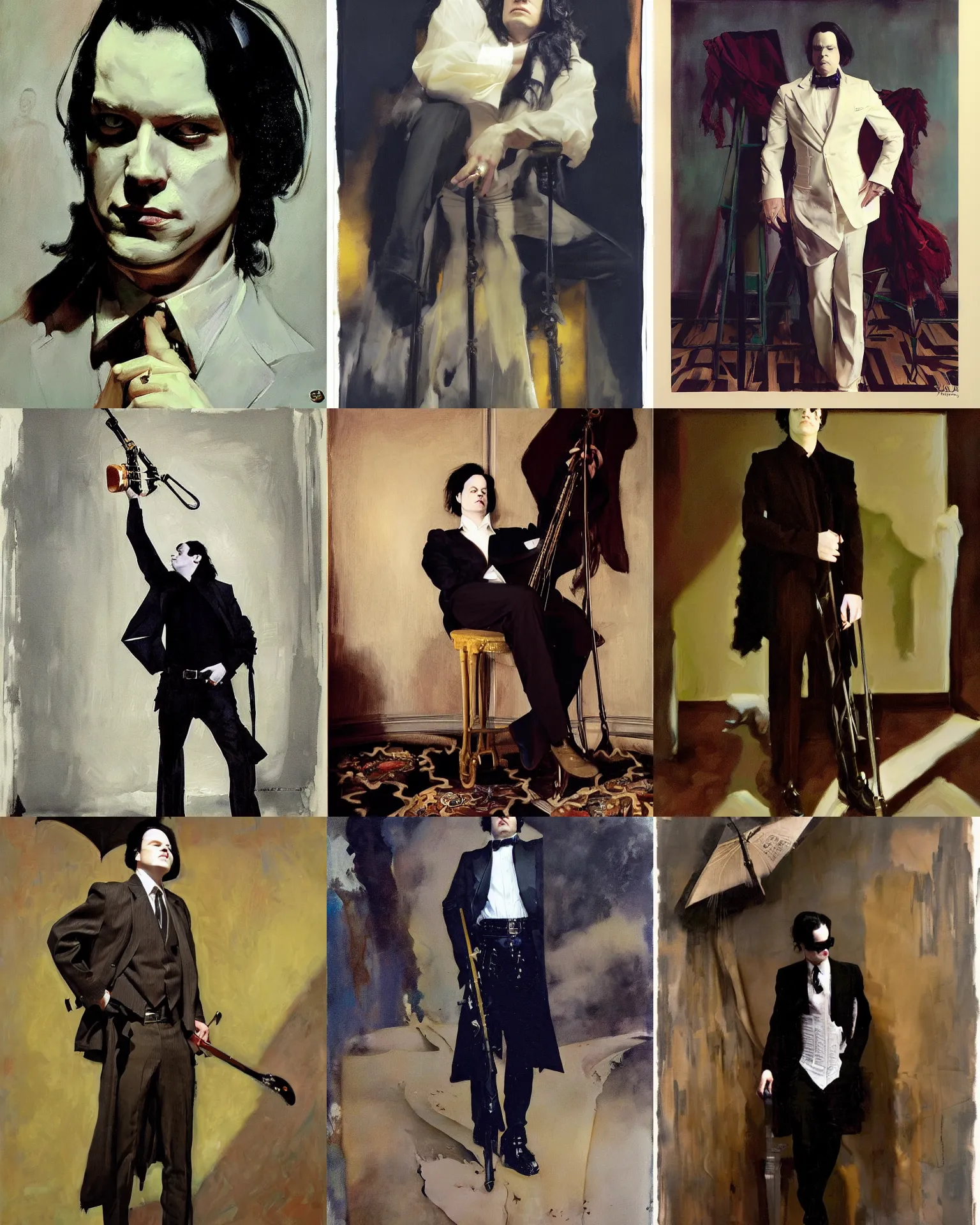 Prompt: jack white, portrait painting by mead schaeffer, donato giancola, john singer sargent fashion photography