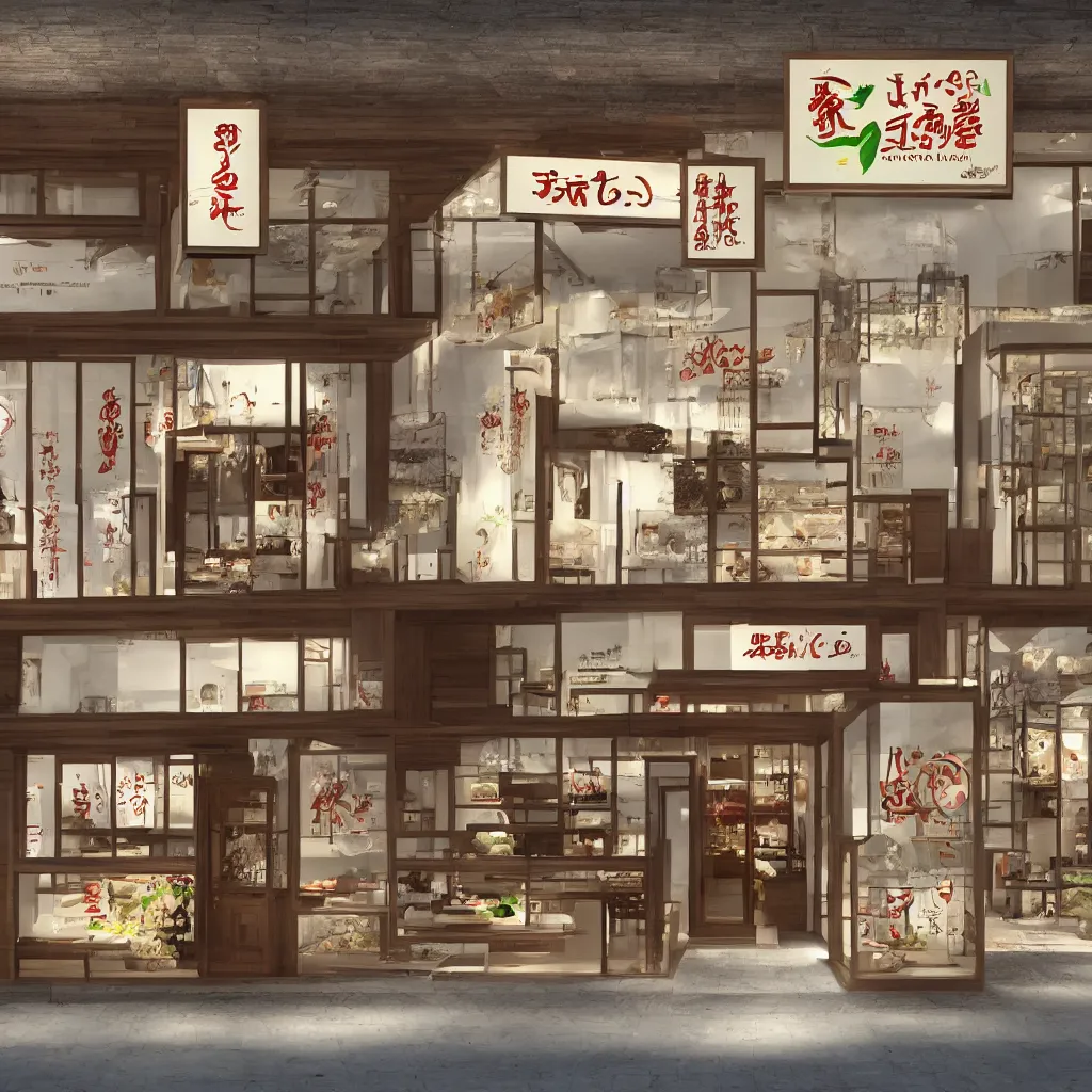 Prompt: a fancy sushi restaurant store front, realistic,