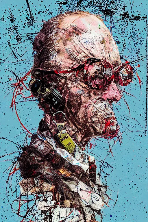 Image similar to pixel sorting in the style of ralph steadman, gearlord digital celluar automata