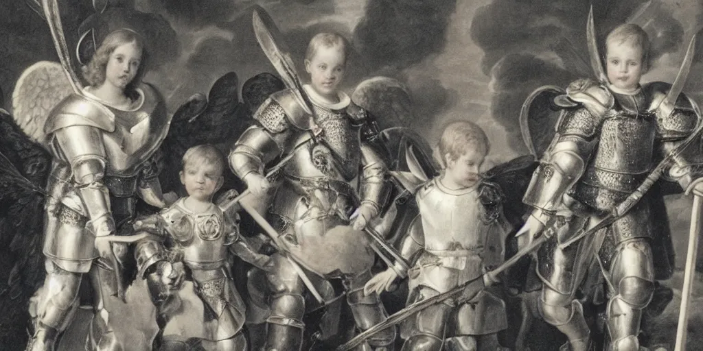 Image similar to photo of prince william, duke of cambridge wearing knight's armor with heavenly angels surrounding him