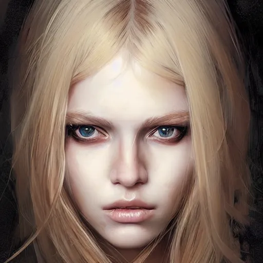 Prompt: blonde haired girl wearing a digital mask, digital art, pretty face, very beautiful face, very detailed eyes, ultra detailed, by wlop, greg rutkowski,