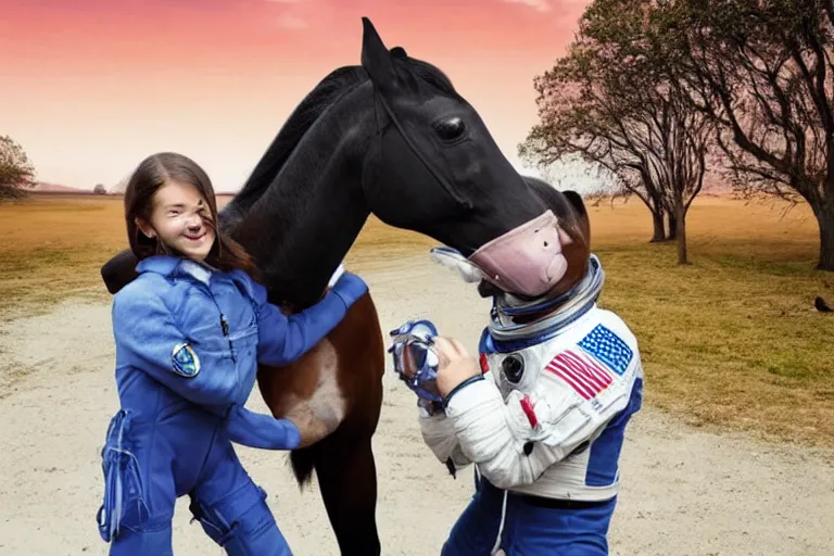 Image similar to horse hugging an astronaut