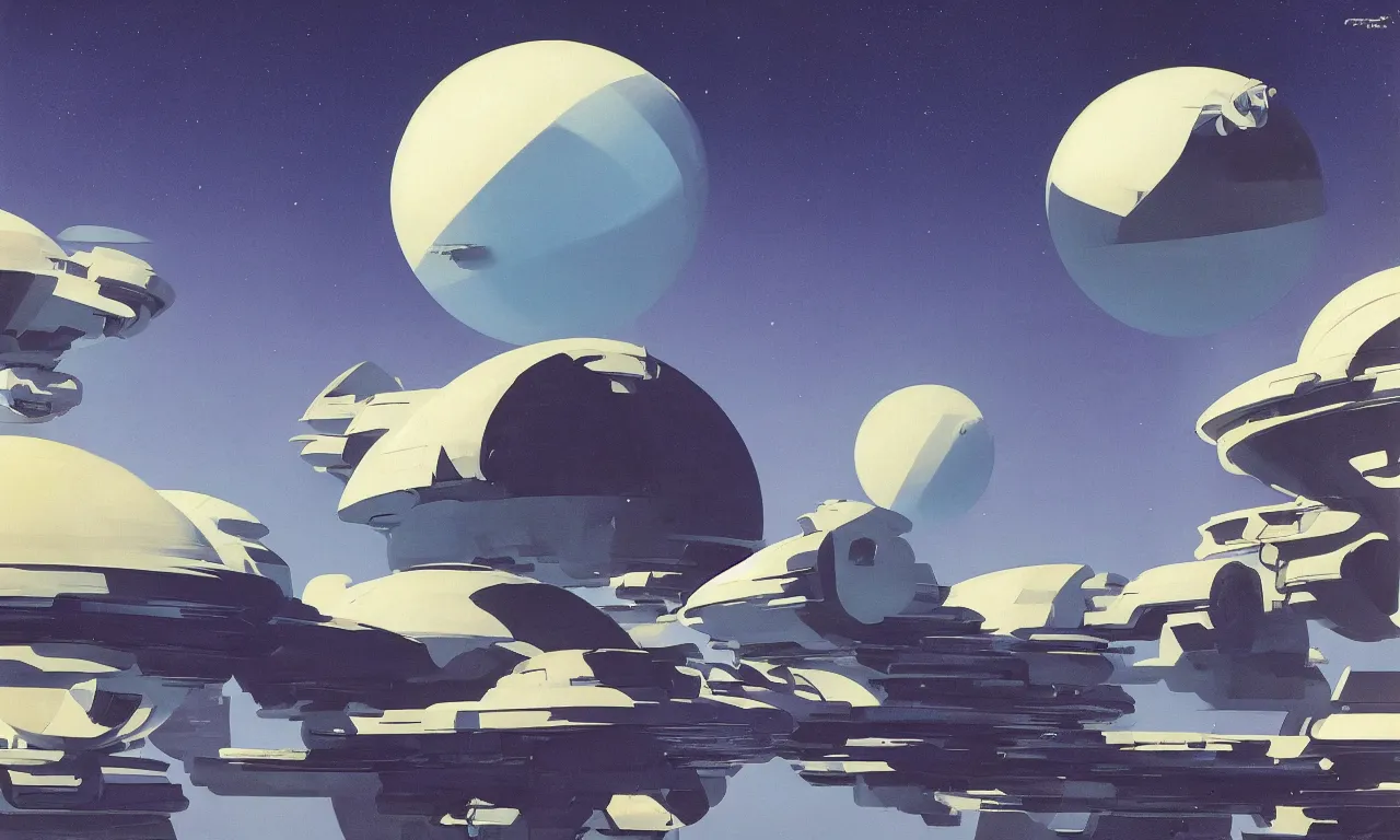 Image similar to Blue Earth-like planet in the sky by Syd Mead, Federico Pelat