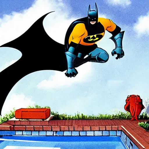 Prompt: batman diving in a pool