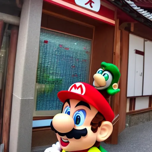 Prompt: photo of super mario in kyoto