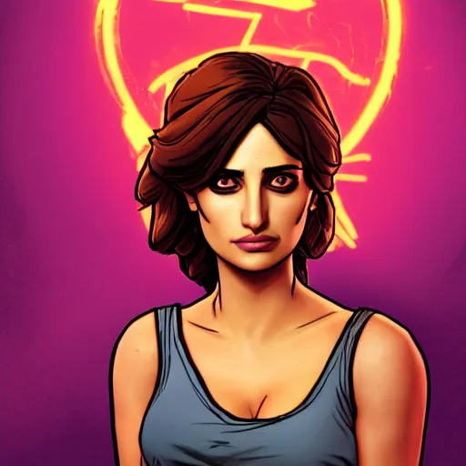 Prompt: penelope cruz portrait, borderlands, tales from the borderlands, the wolf among us, comic, cinematic lighting, studio quality, 8 k