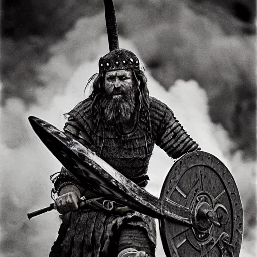 Prompt: Viking warrior at the gates of hell, fire, smoke, intricate, detailed, 35mm film grain, high contrast, photorealistic, by frank frazetta