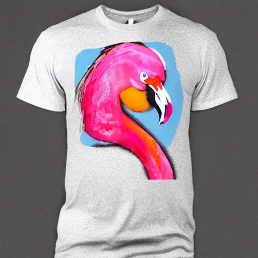 Prompt: colorful flamingo on a shirt