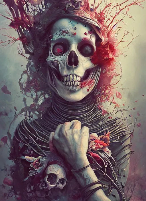 Image similar to Alice in Wonderland,highly detailed,half skull face,cinematic,8k,by Stanley Artgermm,Tom Bagshaw,Greg Rutkowski,Carne Griffiths, Ayami Kojima, Beksinski, Giger,trending on DeviantArt,hyper detailed,horror, full of colour