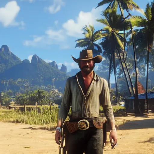 Image similar to Dutch van der Linde from Red Dead Redemption 2 in Tahiti