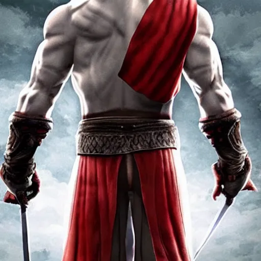 Image similar to kratos wearing hitman's suit holding double deagle