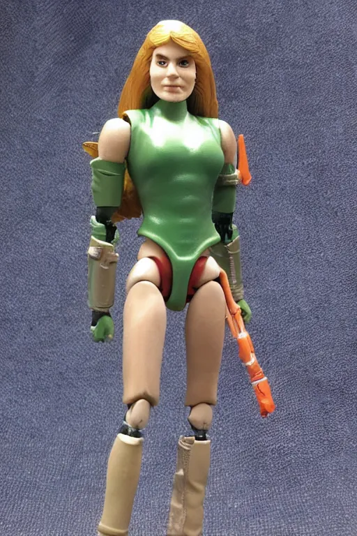 Image similar to 1 9 8 6 kenner female action figure, 5 points of articulation, perfect human female proportions, sci fi, 8 k resolution, high detail, front view, t - pose, space, star, he - man, gi joe, he man, warhammer 4 0 0 0