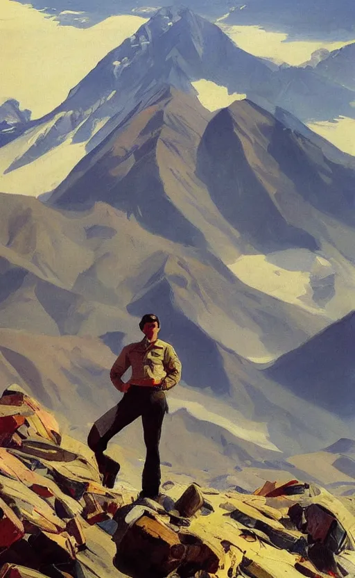 Prompt: portrait of gabriel boric with the andes mountain range in the background in a dystopic chile by john berkey and edward hopper