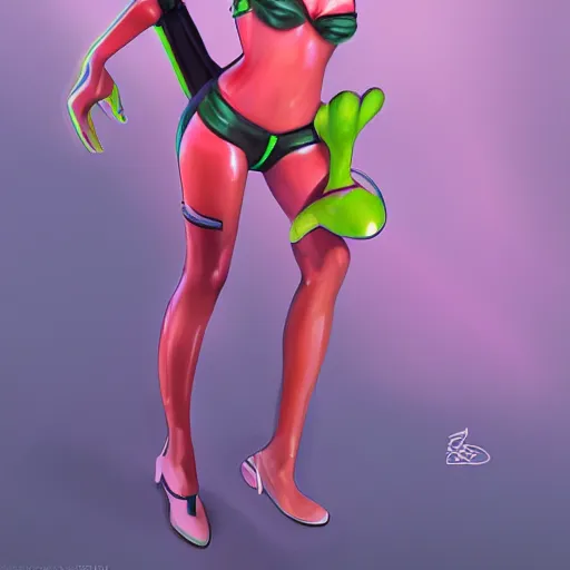 Image similar to futuristic girl wearing a frog outfit by brooks kim - artstation - digital painting