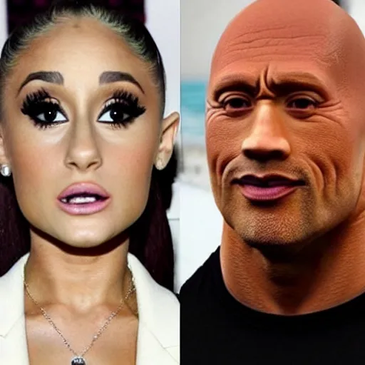 Image similar to ariana grande morphed into a dwayne johnson