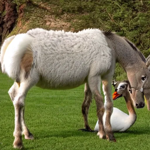 Image similar to photo of a hybrid between a swan and a donkey