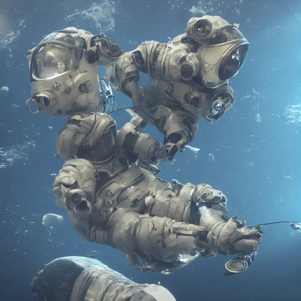 Prompt: fish astronaut, unreal engine, 4 k, ray - tracing,