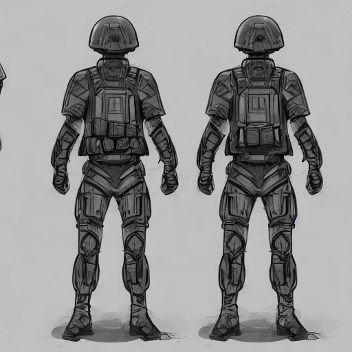 Image similar to sketches concept art standard tactial soldier lightweight nano chest armor plating millitary modern future era variants digital outline