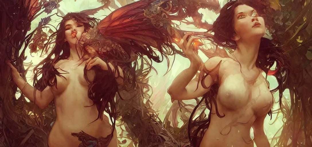 Image similar to beautiful dragon girl by Stanley Artgerm Lau, greg rutkowski, thomas kindkade, alphonse mucha, loish, norman Rockwel