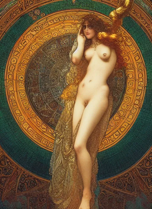 Image similar to aphrodite in paradiso. sacred geometry. clouds. sun rays. bliss. enlightenment. ascension. gustave dore. dappled light. cinematic lighting. in the art style of mucha