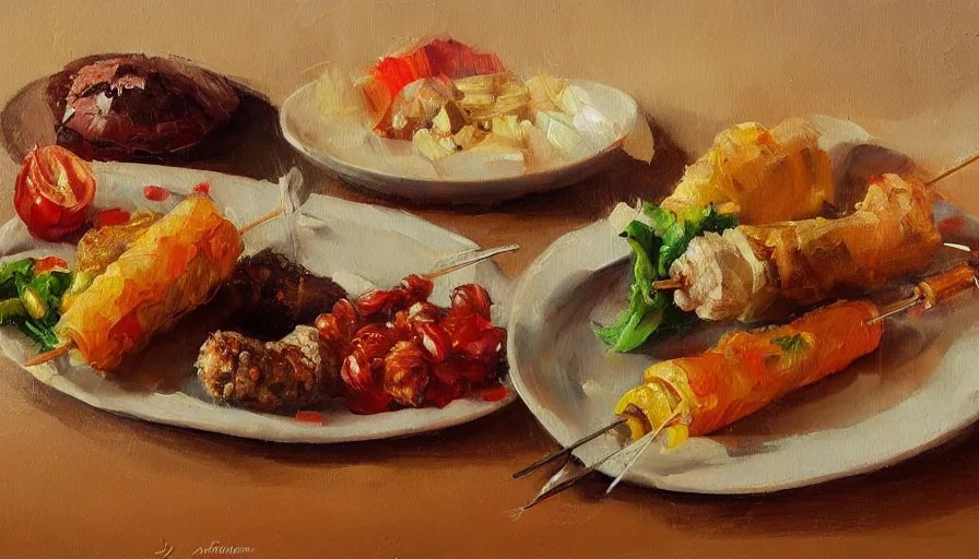 Prompt: durum kebab, oil painting by jama jurabaev, brush hard, artstation, for aaa game, high quality, brush stroke