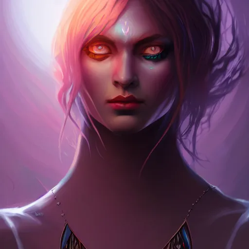 Image similar to dark sorceress full view, wide angle, highly detailed, wlop style, artstation, symmetrical face, concept art, soft light, sharp focus, illustration, character design