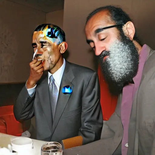 Image similar to a photo of obama and bin laden smoking a cigarette