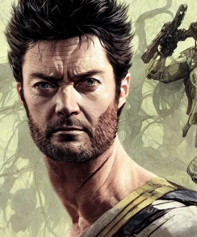 Image similar to Karl Urban as Wolverine, highly detailed, digital painting, artstation, concept art, smooth, sharp focus, illustration, ArtStation, art by artgerm and greg rutkowski and alphonse mucha and J. C. Leyendecker and Edmund Blair Leighton and Katsuhiro Otomo and Geof Darrow and Phil hale and Ashley wood and Ilya repin and Charlie Bowater