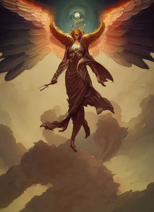 Image similar to archangel micheal detailed illustration by peter mohrbacher and by victo ngai, karol bak, yukito kishirotrending on artstation