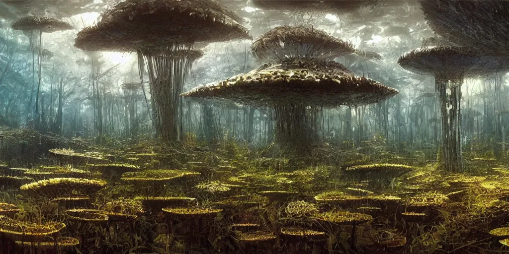 Image similar to Artwork of the Cinematic view of a diatoms forest by John Howe, Trending on artstation