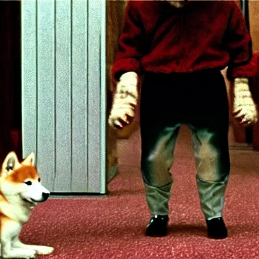 Image similar to A still of a Shiba Inu as Jack Torrance in The Shining (1980)