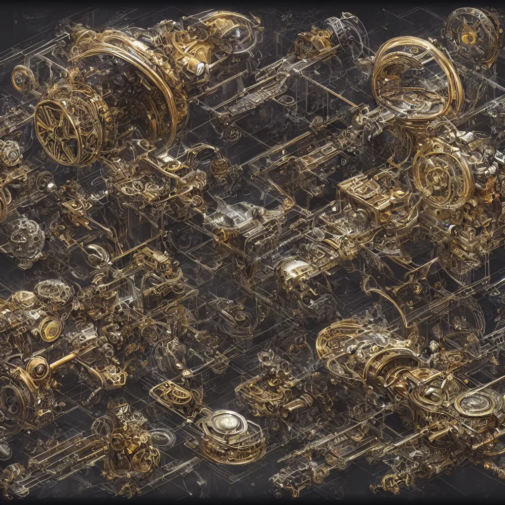 Prompt: axonometric exploded view of a sundog time machine, 4 d mechanical fantasy, intricate, elegant, highly detailed, digital painting, concept art, smooth, sharp focus, steampunk illustration, divine realm of gods, realistic cinematic style, filmed in 7 0 mm, volumetric lighting, octane render, photographic, concept art, artist leonardo davinci, unreal engine 8 k