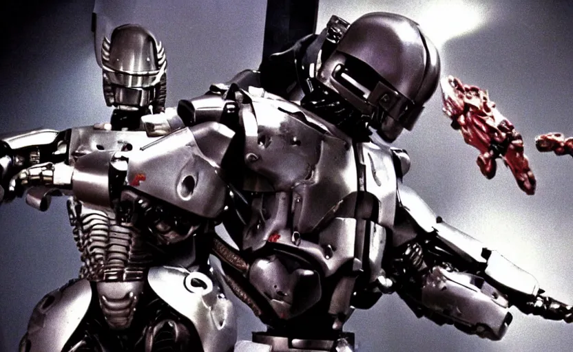 Prompt: robocop vs predator vfx film