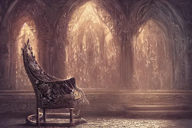 Image similar to A magical chair, texture, intricate, details, highly detailed, masterpiece, architecture, building, trending on artstation, focus, sharp focus, concept art, digital painting, fantasy, sunny, day, midday, in the style of Wizards of the Coast