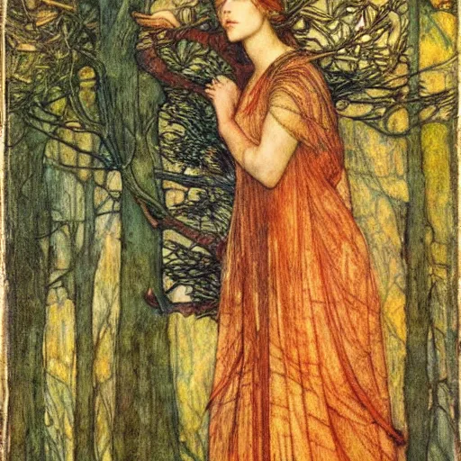 Image similar to the queen of the forest in a tree, by Annie Swynnerton and jean delville and Edmund Dulac and Nicholas Roerich and Tino Rodriguez, elaborately costumed, rich color, dramatic cinematic lighting, extremely detailed