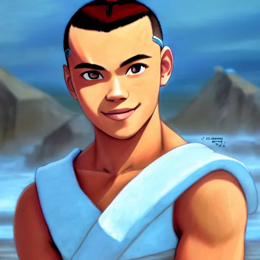 Image similar to beautiful serene intricate photograph of sokka from the water tribe as an inuit young man with light blue eyes, smiling softly, relaxing on the beach, golden hour, soft focus, 8 k, art by irakli nadar, hyperrealism, hyperdetailed, ultra realistic