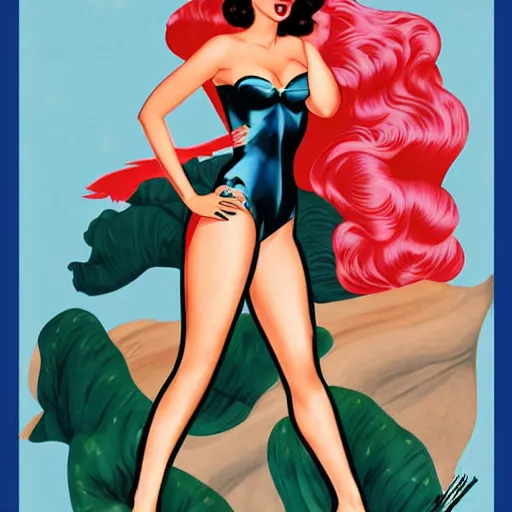 Image similar to a retro pinup illustration of megan fox in the style of alberto vargas and in the style of loish.