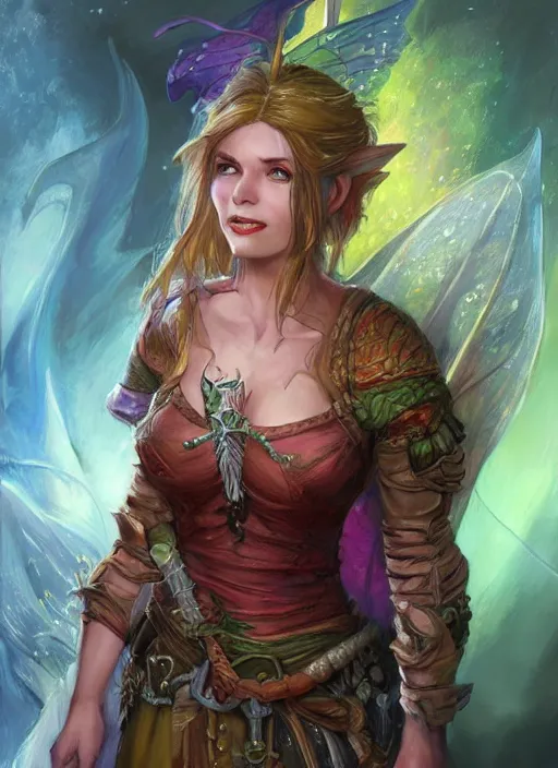 Image similar to fairy, ultra detailed fantasy, dndbeyond, bright, colourful, realistic, dnd character portrait, full body, pathfinder, pinterest, art by ralph horsley, dnd, rpg, lotr game design fanart by concept art, behance hd, artstation, deviantart, hdr render in unreal engine 5