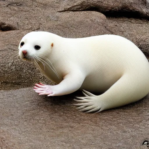 Prompt: albino amphibious otter seal hybrid.