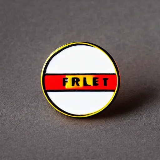 Prompt: a photo of a retro 7 0 s minimalistic fire warning enamel pin, studio lighting, behance