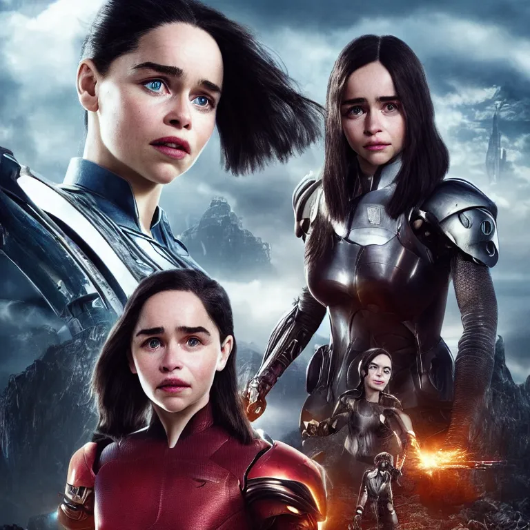 Image similar to scifi emilia clarke looks like alita battle angel, elegant lady, big eyes, smiling face, extremely high detail, extremely high detailed face, cyborg, photorealism, emilia clarke, sony a 7 r