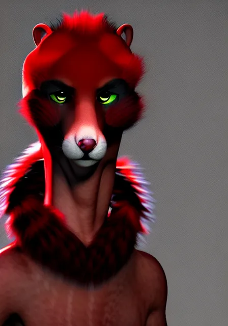 Image similar to furry - male - red - black - weasel - necromancer - fursona uhd ue 5 visual novel pc game expressions, photorealistic