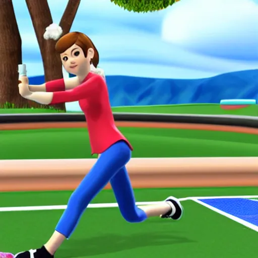 Image similar to screenshot of emma stone as a character in wii sport, mii channel, nintendo, rtx, best graphics