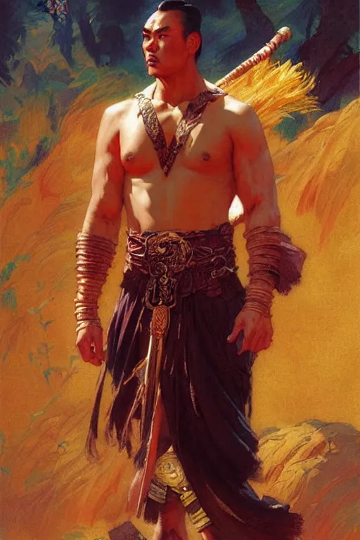 Image similar to wuxia, beefy male, character design, colorful, painting by gaston bussiere, craig mullins, j. c. leyendecker, tom of finland