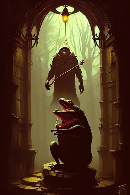 Image similar to greg rutkowski poster. toad wizard