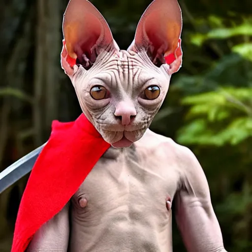 Prompt: hairless sphynx cat in samurai armor